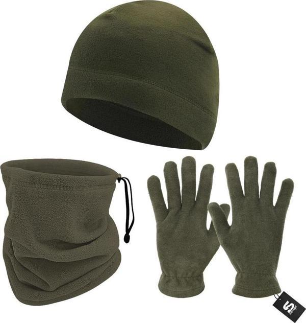 Savage Warm 3'lü Kışlık Set Polar Bere, Eldiven, Boyunluk Haki (SBLN.008) - Image 1
