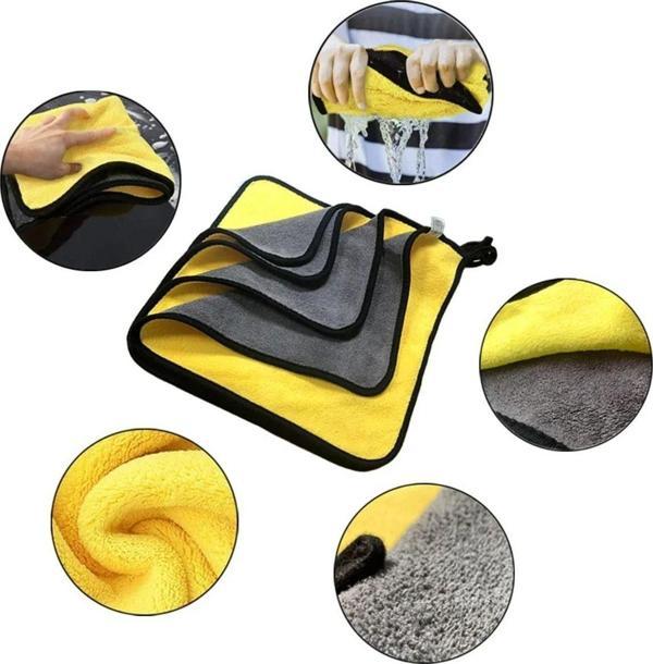 Ebulduk 3 Adet Oto Araç Cam Temizleme Yünlü Bez - 30*30 Cm Mikrofiber Leke Bırakmaz Araç Yıkama Sarı Renk - Image 1