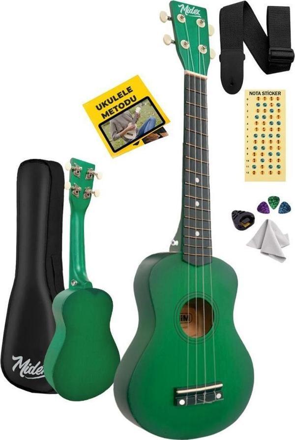 Midex UKX-233GR Yeşil Concert Ukulele (Askı Çanta Metod Pena) - Image 1