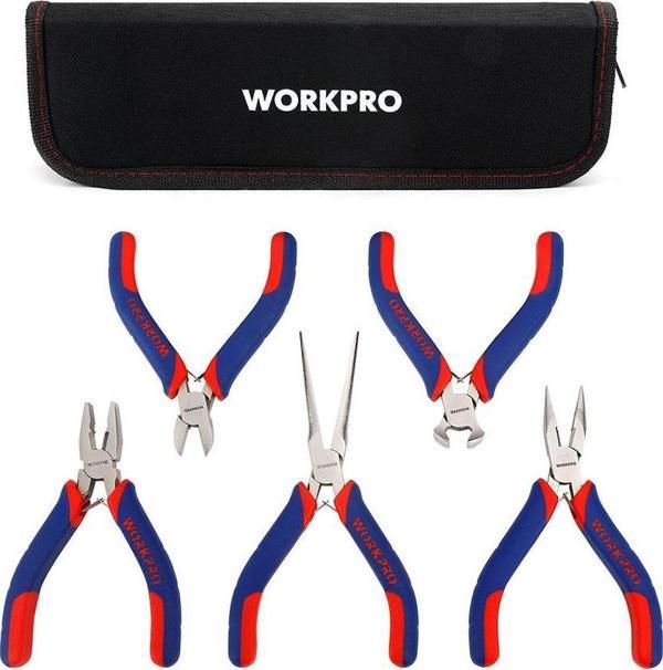 WORKPRO WP201015 CR-V 5 Parça Elektronikçi Profesyonel Mini Pense Seti + Bez Taşıma Çantası - Image 1