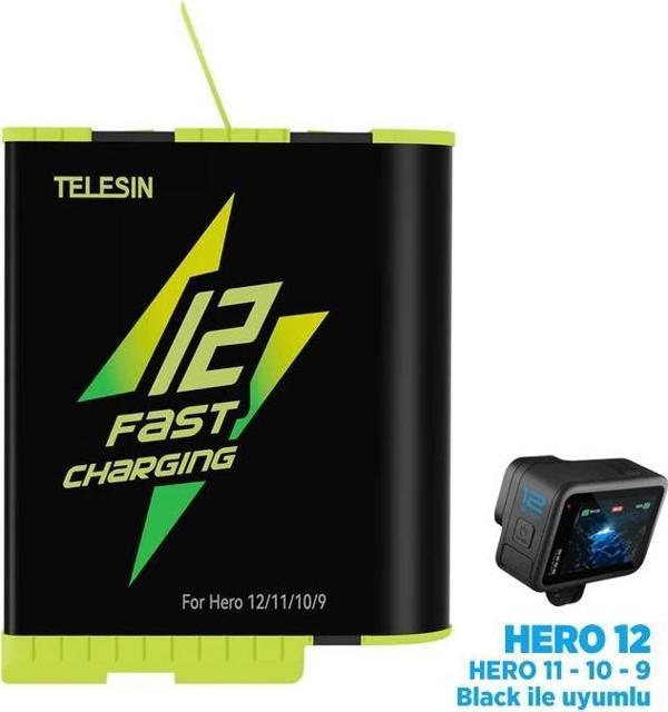 GoPro Şarj Edilebilir Yedek Batarya Fast Charging 1750mAh (Hero12 , Hero11 ,Hero10,Hero9 Black) - Image 1