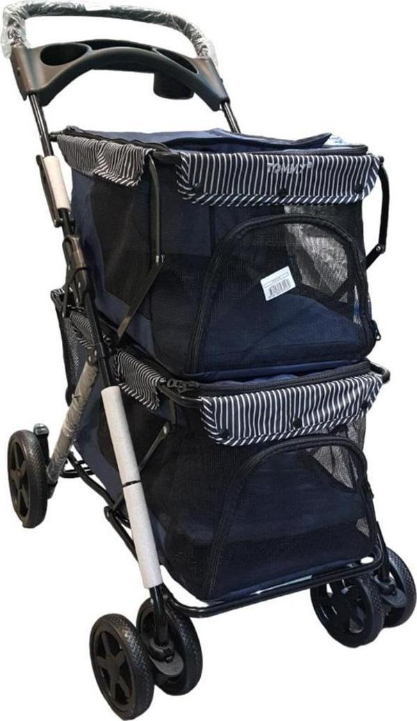 Tommy İki Katlı Evcil Hayvan Arabası 85x51x100cm Lacivert Max 10+10 Kg - Image 1