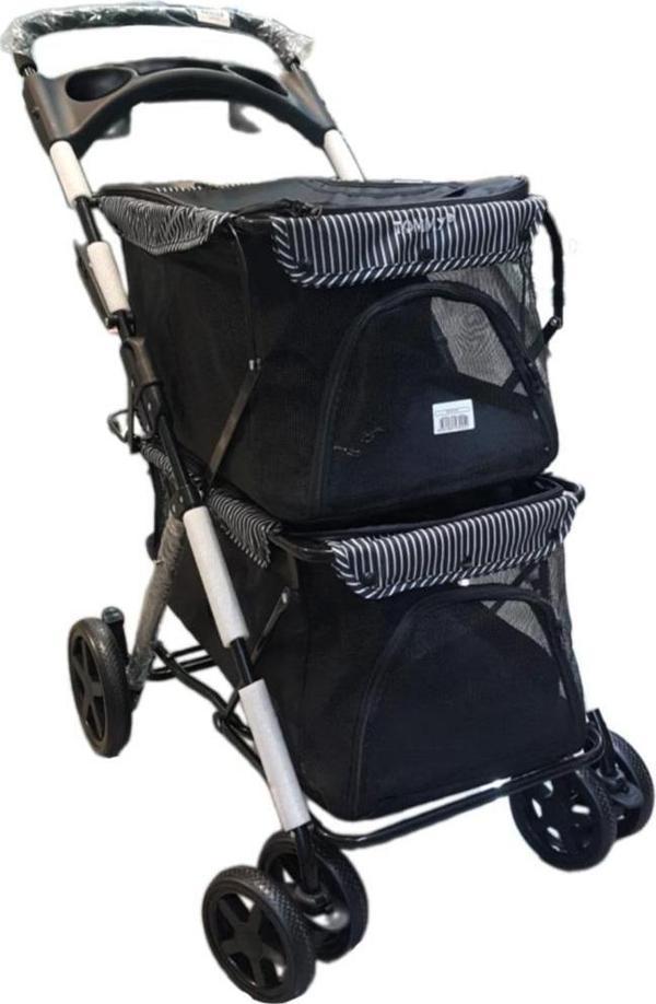 Tommy İki Katlı Evcil Hayvan Arabası 85x51x100cm Siyah Max 10+10 Kg - Image 1