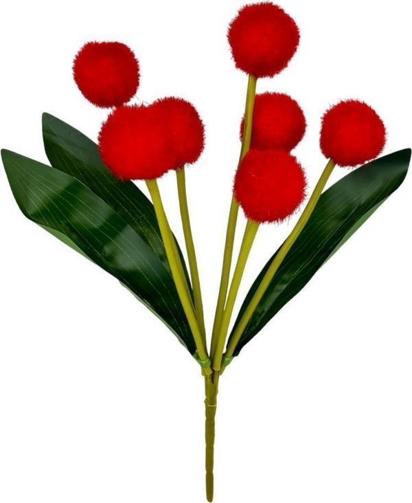 Netten Evime Yapay Çiçek Kırmızı Pompon Çiçeği Dekoratif Yapay Çiçek 30*20 cm - Image 1