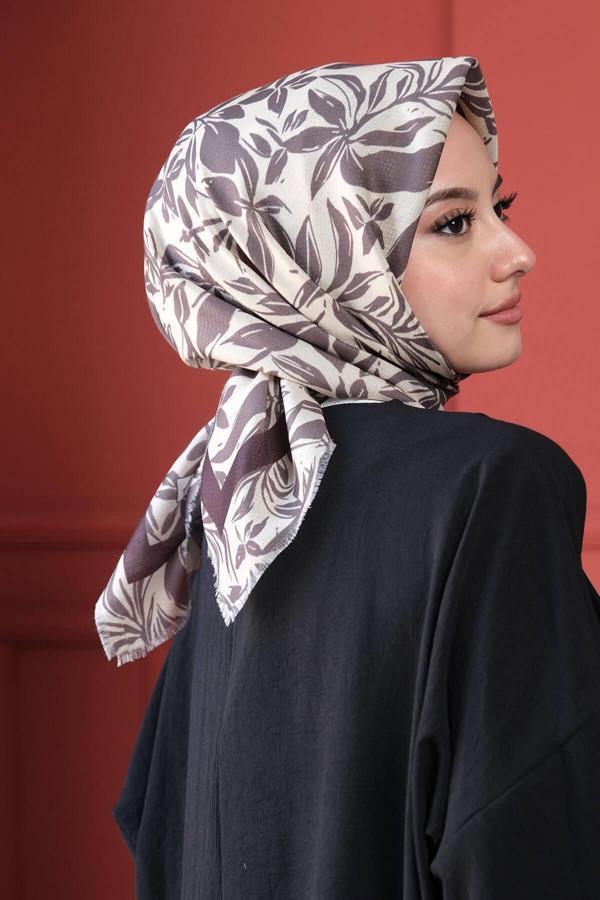 Afvente Floral Desen Bej Pamuk Eşarp - Image 1
