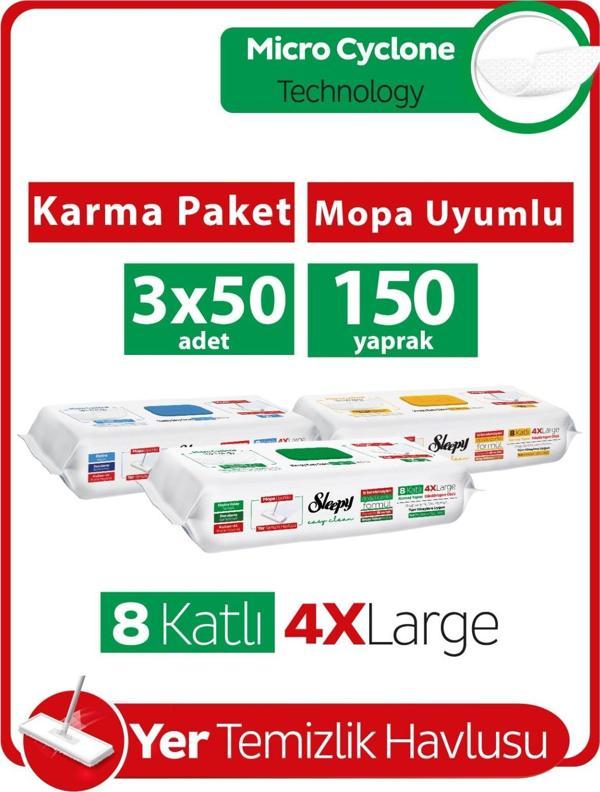 Sleepy Easy Clean Mopa Uyumlu Yer Temizlik Havlusu Karma Paket 3x50 (150 Yaprak) - Image 1