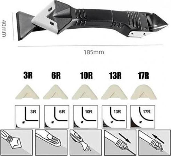 Fonksiyonel 5 Başlıklı Köşe Slikon Çekme Aparatı ve  Pürüzsüz Derz Kazıyıcı Sıyırıcı Ve Uygulayıcı - Image 1