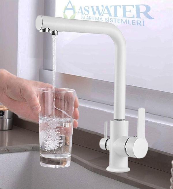 As Water 3 Yollu Arıtma Bataryası Musluk Sıcak - Soğuk Mix Arıtma Beyaz - Image 1