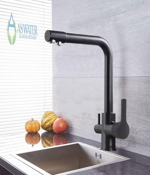 As Water Arıtma Bataryası Musluk 3 Yollu Sıcak - Soğuk Mix Arıtma Siyah - Image 1