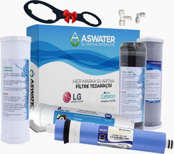 As Water Ihlas Aura Cebilon Compact Uyumlu Açık Kasa Su Arıtma 5'Li Lüx 10" Filtre Seti 80Gpd Lg Membranlı - Image 1
