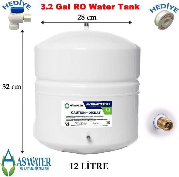 As Water Su Arıtma Cihazı Su Tankı 3.2 Galon 12 Lt. Litre Tank Vanası Ve Teflon Bant Hediyeli - Image 1