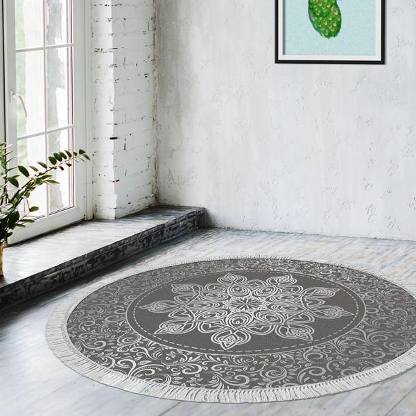 Eko Trend DJT Banyo Paspası Yıkanabilir Kaymaz Taban 1448 Yuvarlak Osmanlı Gümüş - Image 1