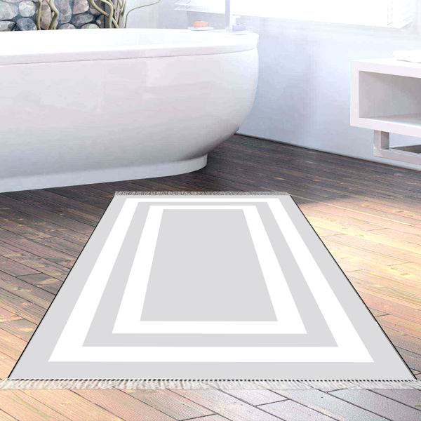 Eko Trend DJT Banyo Paspası Yıkanabilir Kaymaz Taban 2229M Bordürlü Gri Beyaz - Image 1