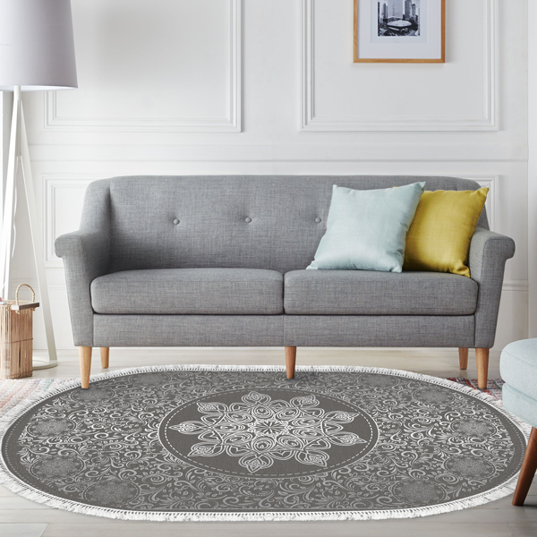 Eko Trend DJT Halı Yıkanabilir Kaymaz Taban 1448 Oval Osmanlı Gümüş - Image 1