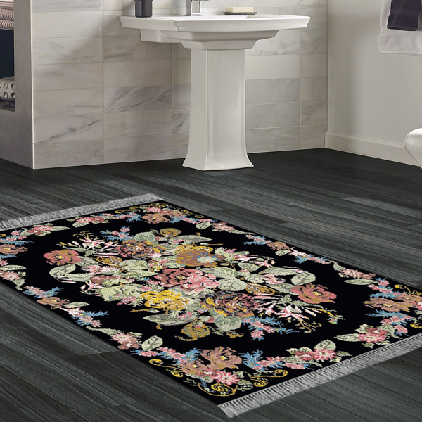 Eko Trend DJT Banyo Paspası Yıkanabilir Kaymaz Taban F5022 Etnik Siyah - Image 1