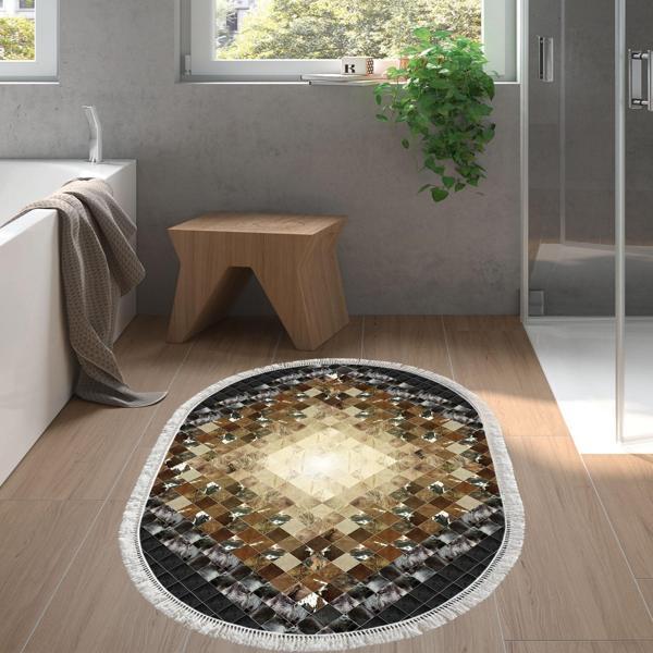 Eko Trend DJT Banyo Paspası Yıkanabilir Kaymaz Taban 759 Oval Patchwork Siyah - Image 1