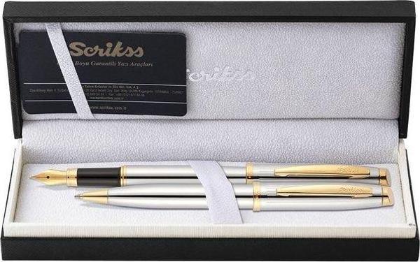 Scrikss 39 Gold Krom Takım Lüx Kutuda Dolma Kalem & Tükenmez Kalem Takımı - Image 1