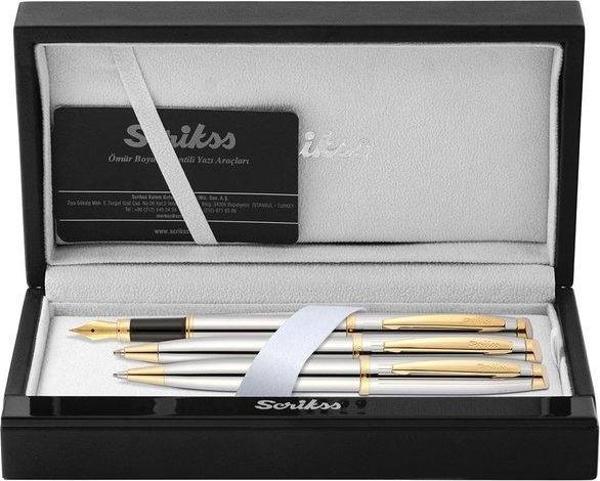 Scrikss 39 Gold Krom Lüx Kutuda 3'lü Kalem Takımı - Image 1