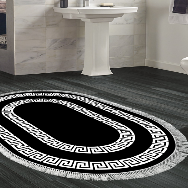 Eko Trend DJT Banyo Paspası Yıkanabilir Kaymaz Taban 650M Oval Modern Siyah - Image 1