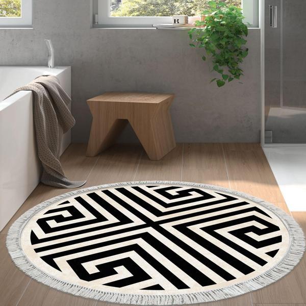 Eko Trend DJT Banyo Paspası Yıkanabilir Kaymaz Taban 658M Yuvarlak Modern Siyah - Image 1