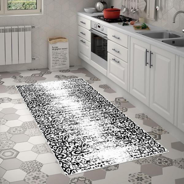 Alanur Trend Keçe Tabanlı Mutfak Halı Mu123 Beyaz - Image 1