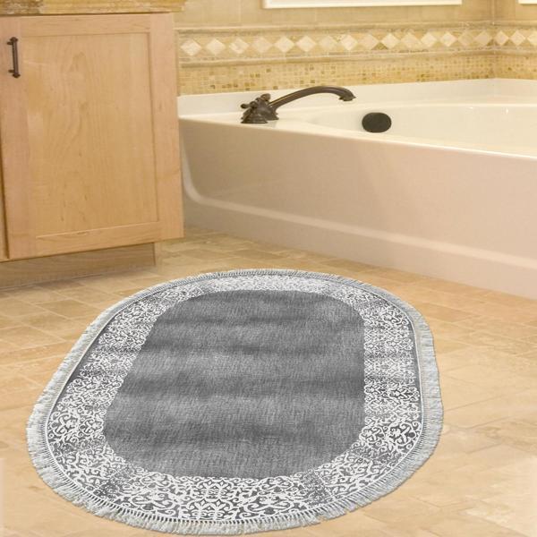 Eko Trend DJT Banyo Paspası Yıkanabilir Kaymaz Taban 1460 Oval Modern Gri - Image 1