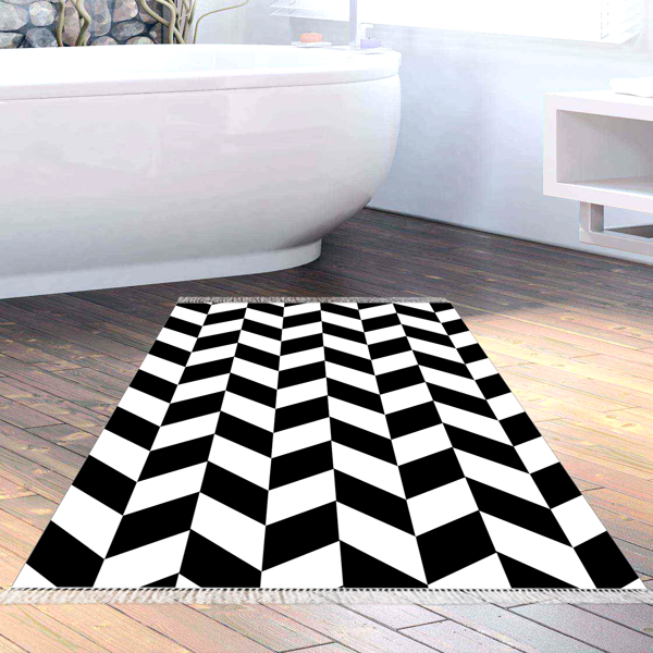 Eko Trend DJT Banyo Paspası Yıkanabilir Kaymaz Taban S5057 Geometrik Siyah - Image 1