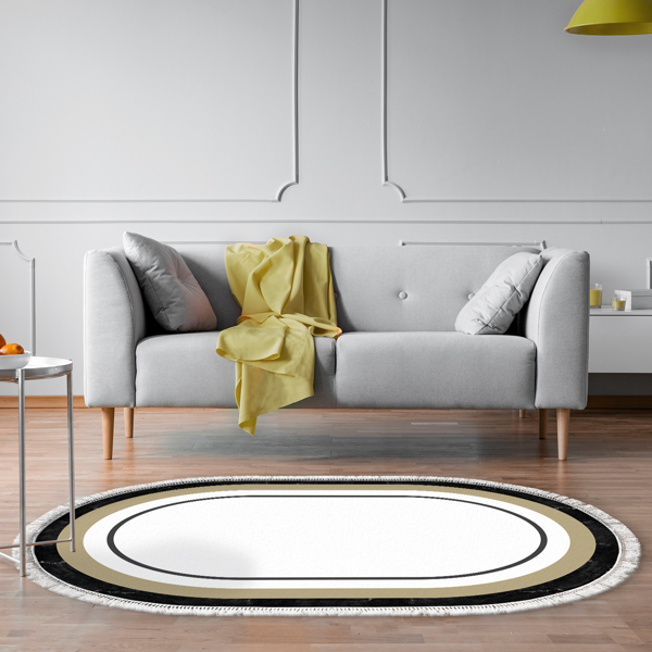 Eko Trend DJT Halı Yıkanabilir Kaymaz Taban 673M Oval Bordürlü Krem - Image 1
