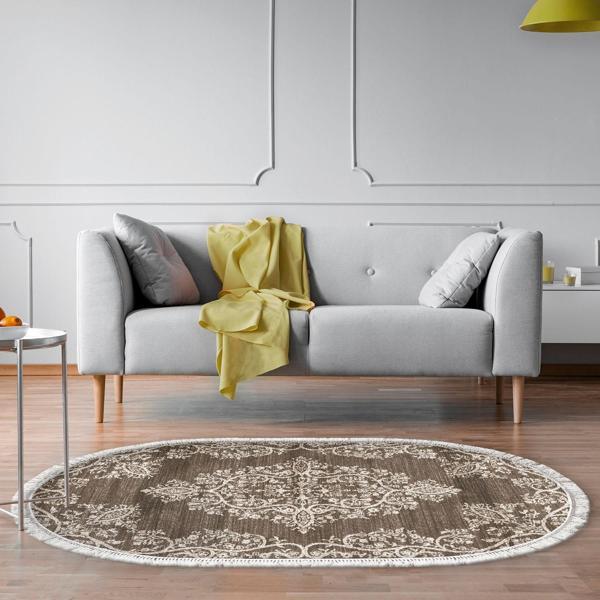 Eko Trend DJT Halı Yıkanabilir Kaymaz Taban 762 Oval Osmanlı Gri - Image 1