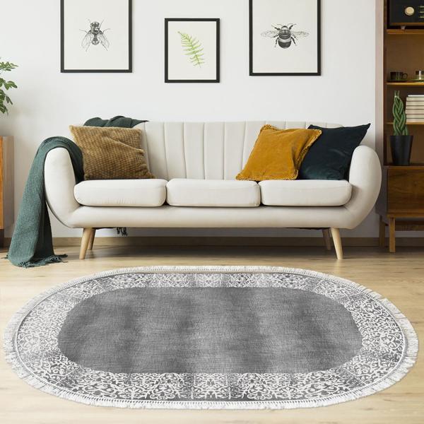 Eko Trend DJT Halı Yıkanabilir Kaymaz Taban 1460 Oval Modern Gri - Image 1