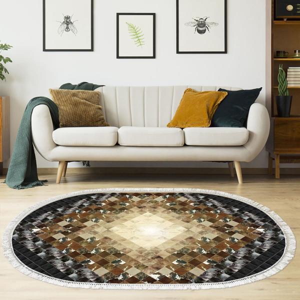 Eko Trend DJT Halı Yıkanabilir Kaymaz Taban 759 Oval Patchwork Siyah - Image 1