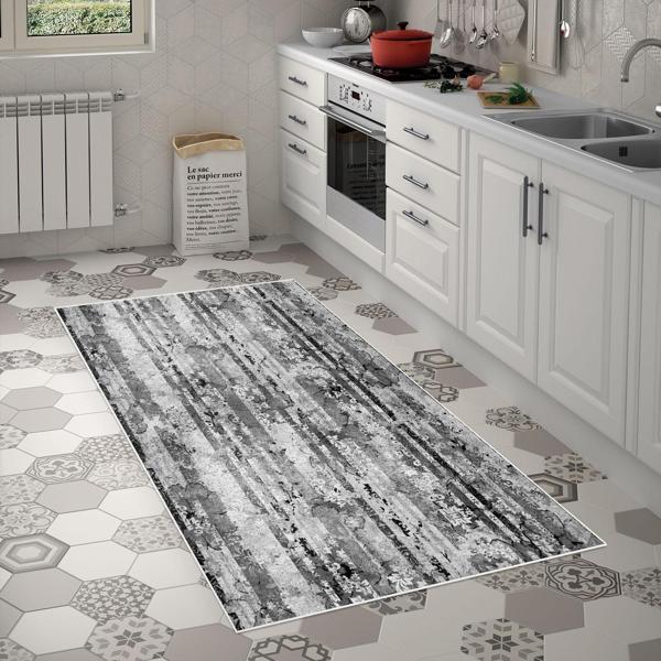 Alanur Trend Keçe Tabanlı Mutfak Halı Mu147 Gri - Image 1