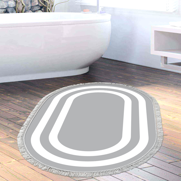 Eko Trend DJT Banyo Paspası Yıkanabilir Kaymaz Taban 2229M Oval Bordürlü Gri Beyaz - Image 1