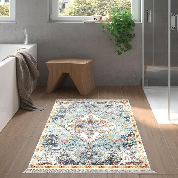 Eko Trend DJT Banyo Paspası Yıkanabilir Kaymaz Taban M12290 Vintage Mavi - Image 1
