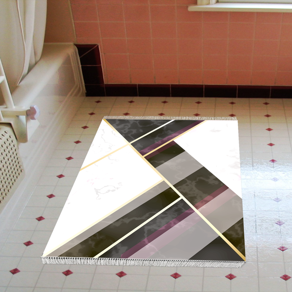 Eko Trend DJT Banyo Paspası Yıkanabilir Kaymaz Taban F5002 Mermer Gold Siyah - Image 1