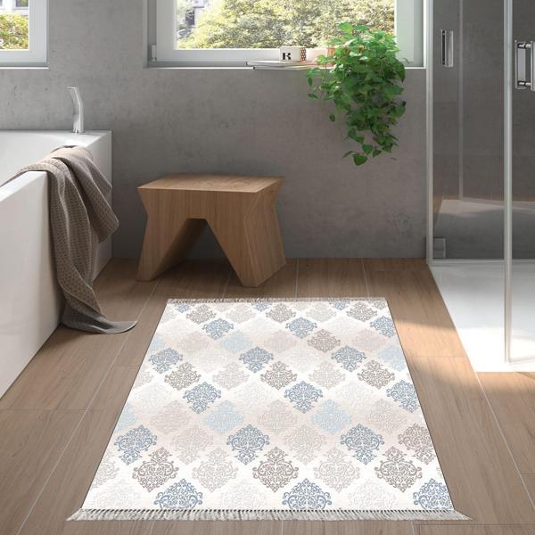 Dekoreko Kaymaz Taban Djt Banyo Halısı Yıldız Deri Saçaklı Modern 674M Bej - Image 1