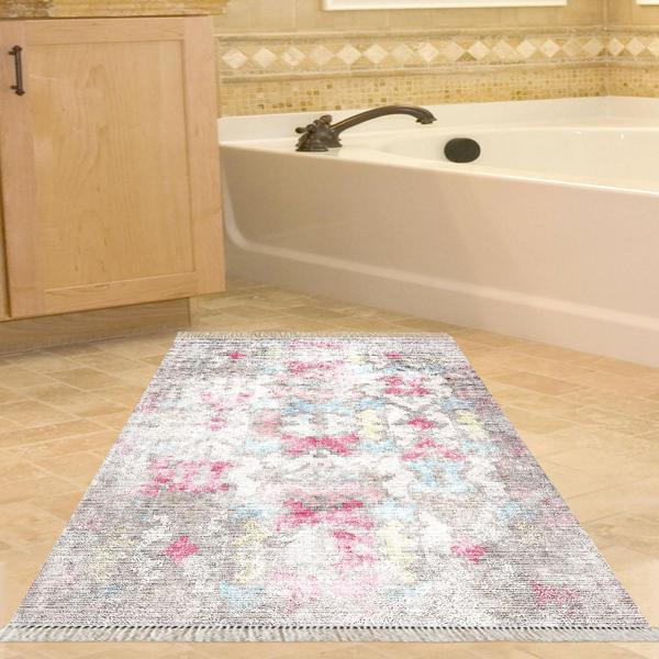 Dekoreko Kaymaz Taban Djt Banyo Halısı Yıldız Deri Saçaklı Modern F5138 Renkli - Image 1