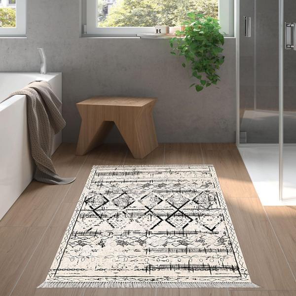 Dekoreko Kaymaz Taban Djt Banyo Halısı Star Pamuk Saçaklı İskandinav M5141 Gri - Image 1