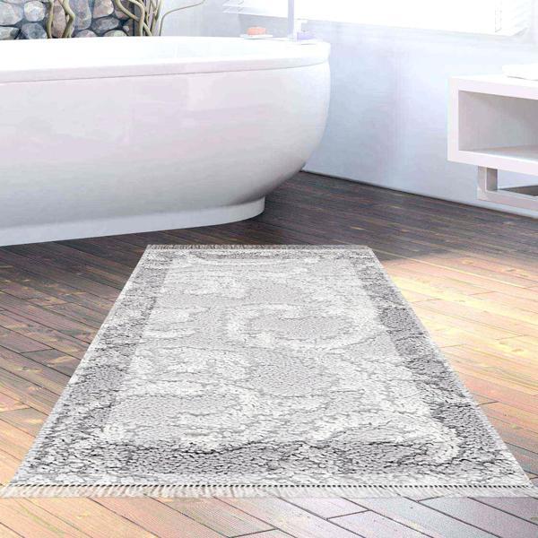 Dekoreko Kaymaz Taban Djt Banyo Halısı Star Pamuk Saçaklı Modern 1314 Gri - Image 1