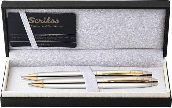 Scrikss 35 Gold Krom Lüks Kutuda Tükenmez Kalem & Versatil Kalem Takımı - Image 1