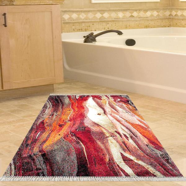 Dekoreko Kaymaz Taban Djt Banyo Halısı Star Pamuk Saçaklı Modern S5050 Bordo - Image 1