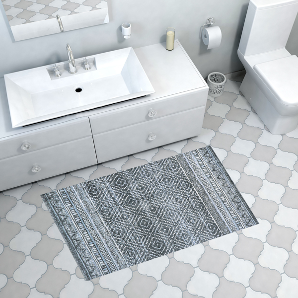 Dekoreko Kaymaz Taban Djt Banyo Halısı Yıldız Deri İskandinav F5087 Turkuaz - Image 1