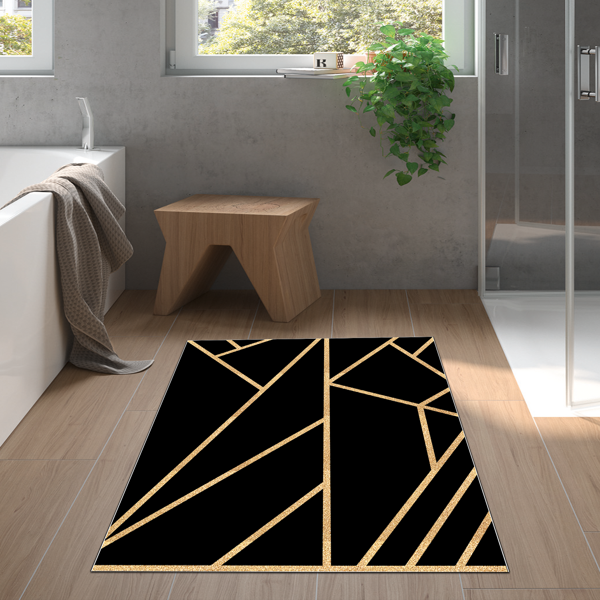 Dekoreko Kaymaz Taban Djt Banyo Halısı Yıldız Deri Modern 686M Gold - Image 1