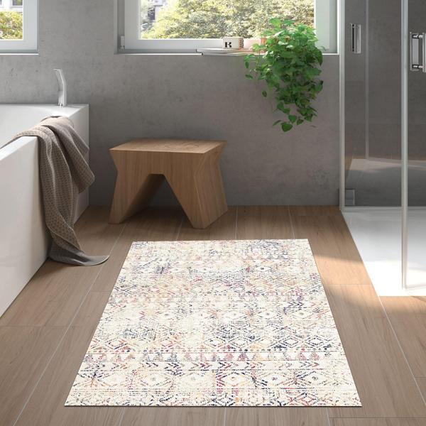 Dekoreko Kaymaz Taban Djt Banyo Halısı Star Pamuk İskandinav F5139 Bej - Image 1