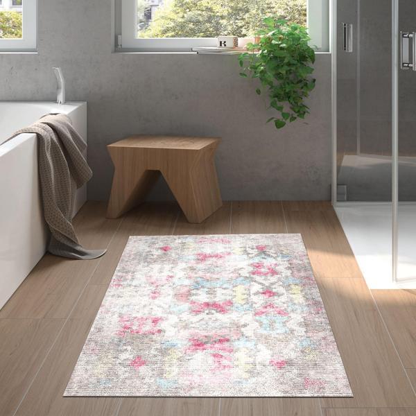 Dekoreko Kaymaz Taban Djt Banyo Halısı Star Pamuk Modern F5138 Renkli - Image 1