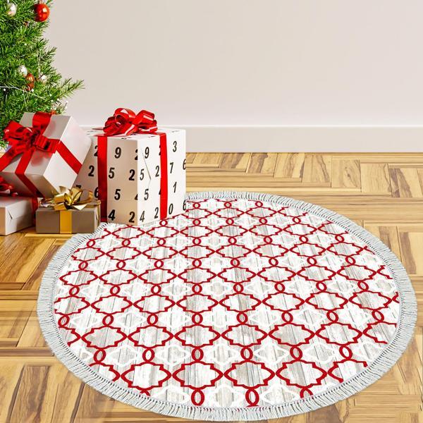 Alanur Home Yılbaşına Özel Keçe Dijital Yıkanabilir Yuvarlak Halı Chr12M Bordo - Image 1