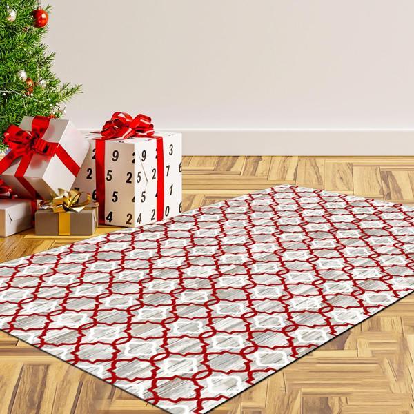 Alanur Home Yılbaşına Özel Keçe Dijital Yıkanabilir Halı Chr12M Bordo - Image 1