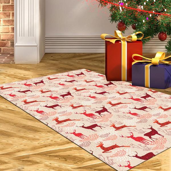 Alanur Home Yılbaşına Özel Keçe Dijital Yıkanabilir Halı Chr4M Bordo - Image 1