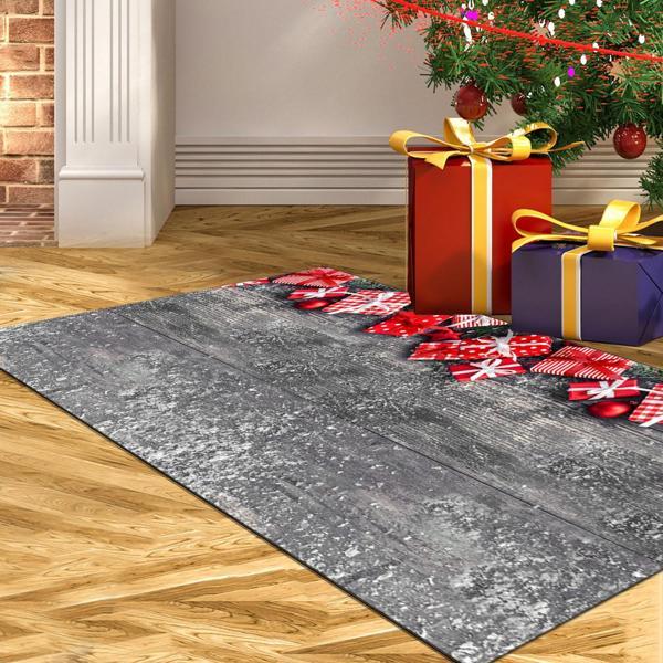 Alanur Home Yılbaşına Özel Keçe Dijital Yıkanabilir Halı Chr1M Gri - Image 1