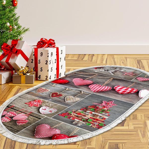 Alanur Home Yılbaşına Özel Keçe Dijital Yıkanabilir Oval Halı Chr14M Gri - Image 1